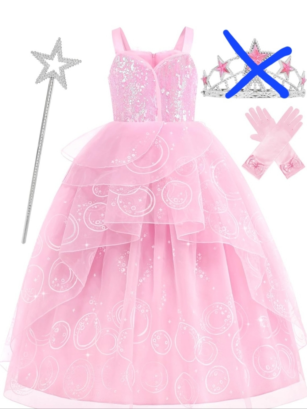 Pink Sparkle Princess Dress with Wand and Gloves 5/6